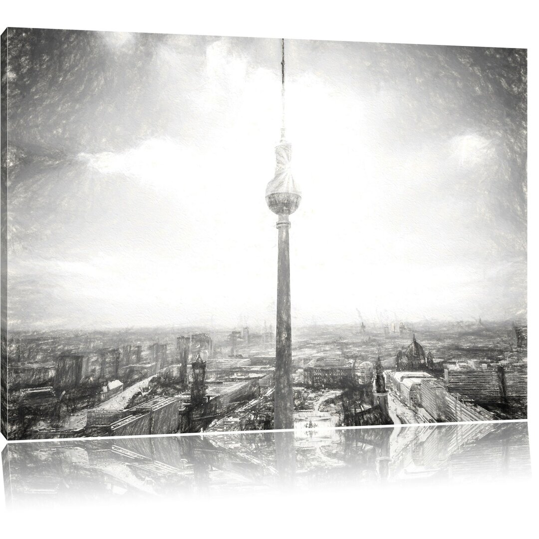 Leinwandbild Berliner Fernsehturm in Schwarz/Weiß