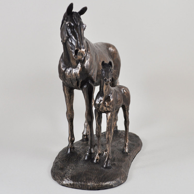 Animal Mare And Foal Horse Bronze Figurine