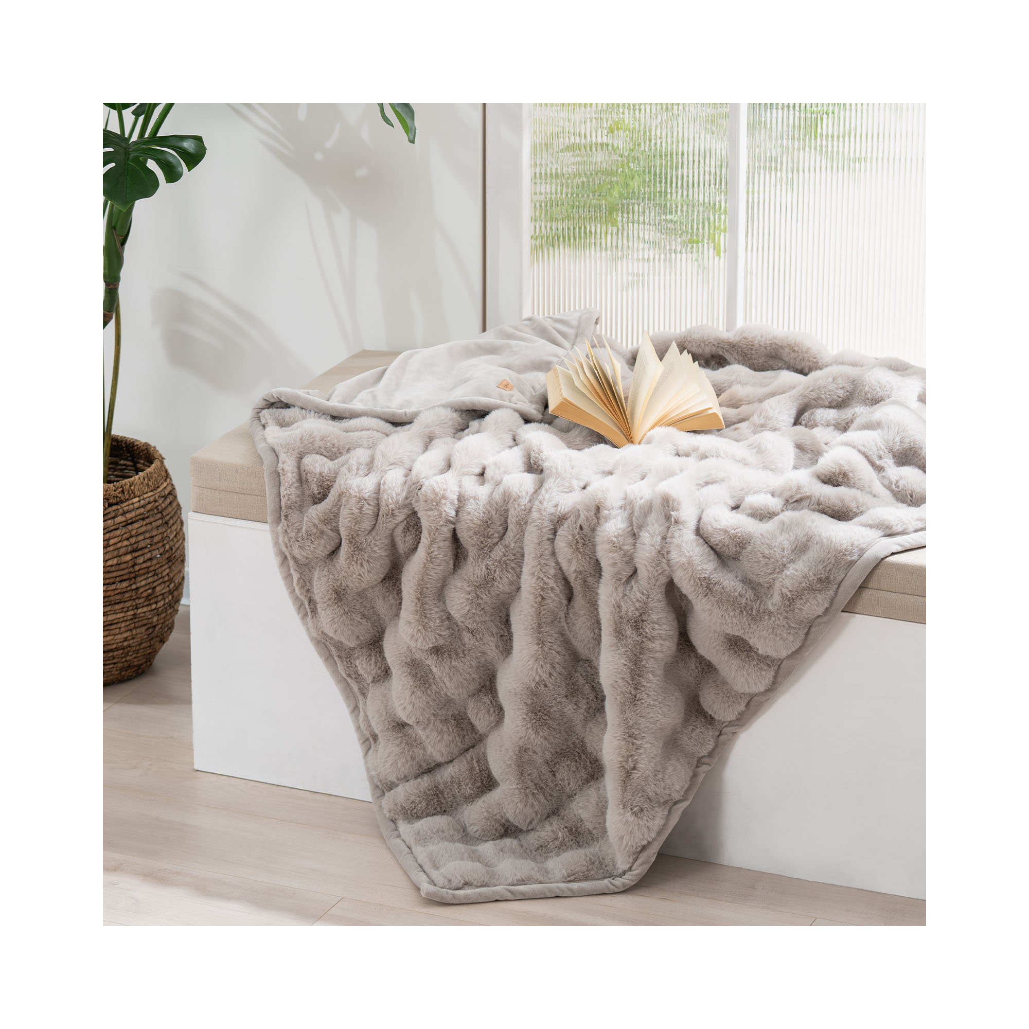Ridgeline Faux Fur Throw Blanket, 60" L x 50" W, Taupe