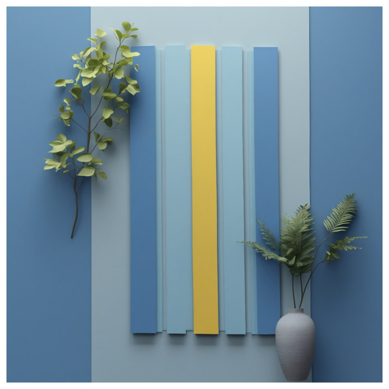 Tapis de bain vertical à rayures bleues et jaunes, L 34 po x L 21 po