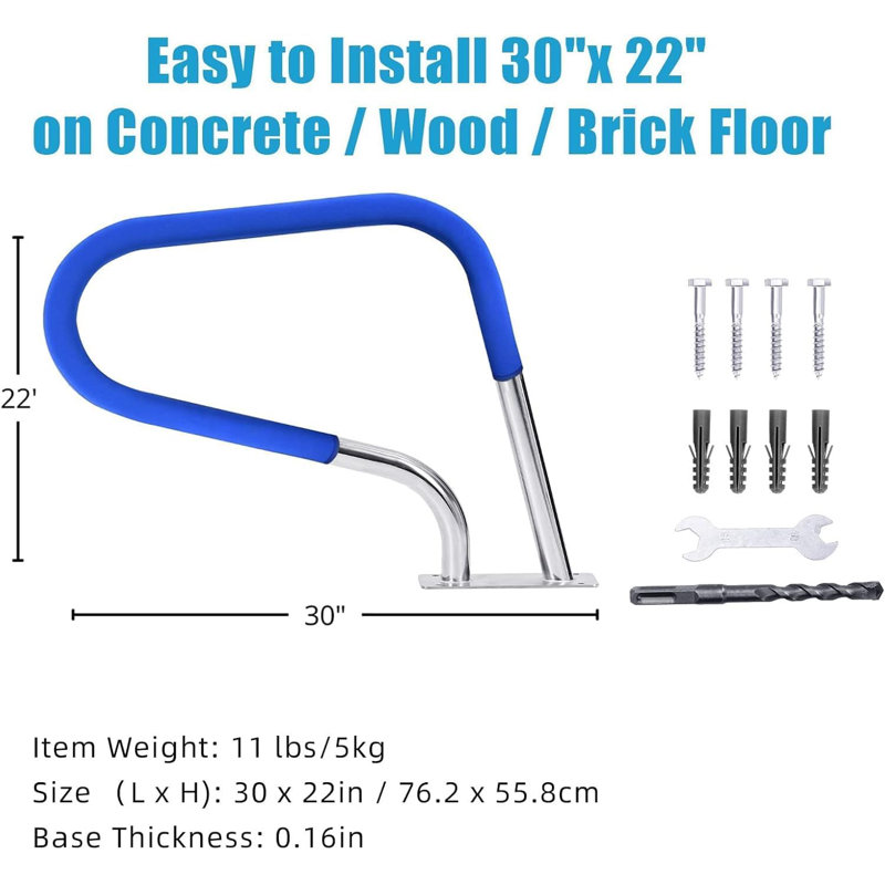 Pool Handrails - Durable 304 Stainless Steel, Non-Slip Blue Handle Cover, Wide Stable Base, Easy to Install, Wide Range of Uses