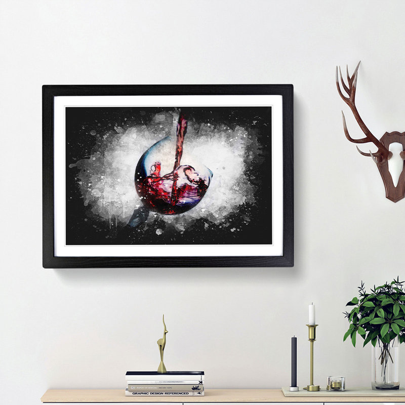 Tilted Wine Glass - Picture Frame Graphic Art Print, 33cm H x 45cm W x 2cm D, Black Framed