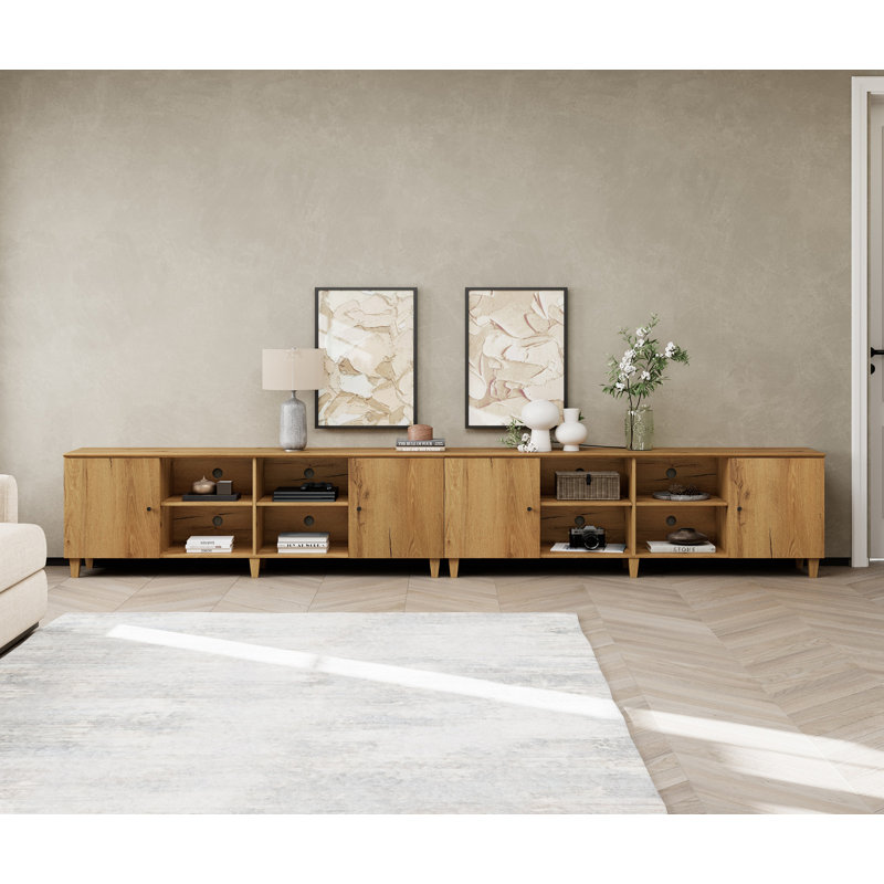 Lysiane Unfinished TV Stand for TVs up to 88", Oak Brown