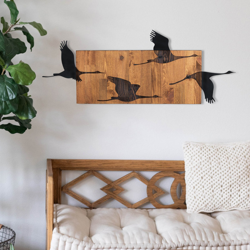 Élégant accessoire mural décoratif en bois, noir et noyer, 35,6 po x 13,6 po | Cadre 100% métal (épaisseur: 0,05 pouce) et base 100% bois (épaisseur: 1,2 pouce) | Parfait pour la décoration intérieure, design élégant et durable