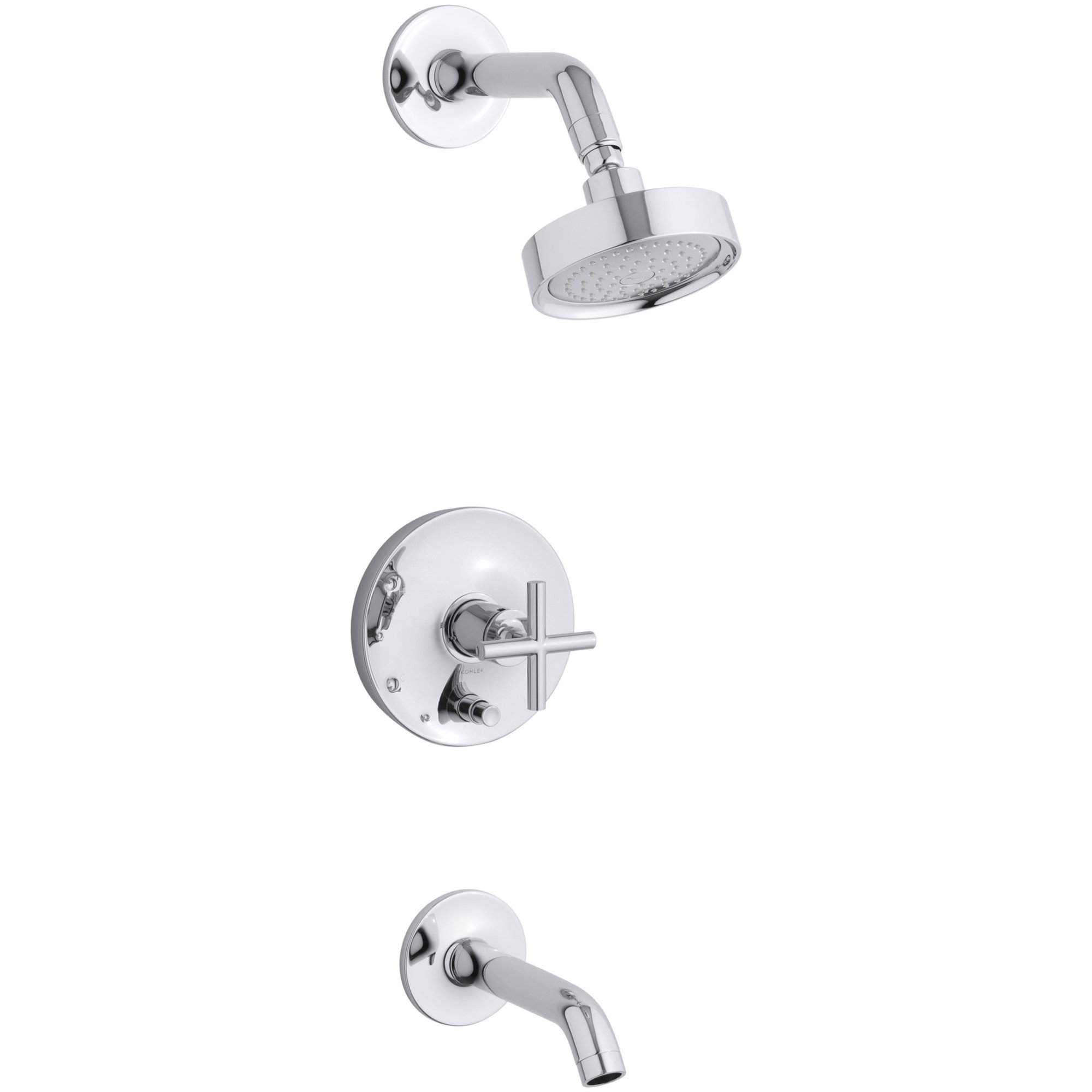 Purist Pressure-Balancing Thermostatic Tub and Shower Faucet, Polished Chrome, 2.5 GPM, Cross Handle