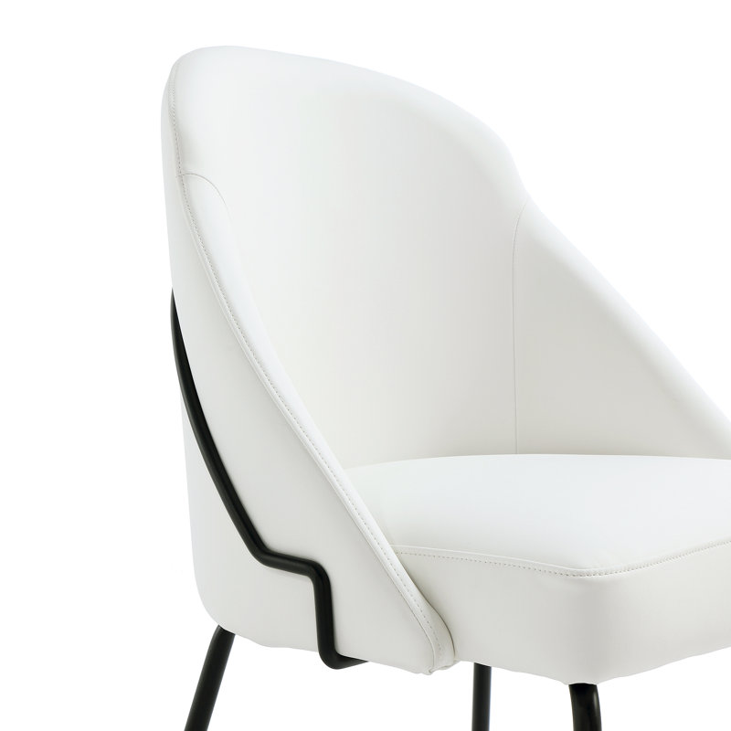 Chaise de salle à manger rembourrée en cuir Gracie, Noir, Blanc