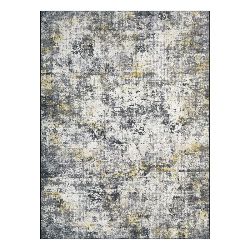 Tapis abstrait lavable pour bureau personnel, Rectangle 6' x 9', Black
