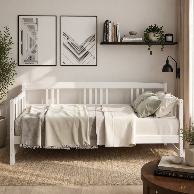 Modern Solid Wood Daybed, Multifunctional,, White