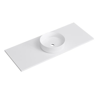Plateau de meuble-lavabo en pierre de quartz blanc 48 po avec lavabo vasque rond en céramique