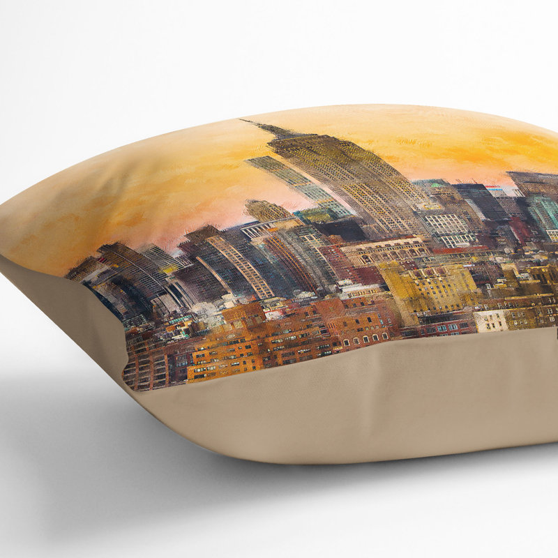 New York Skyline Cushion with Filling, 55cm H x 55cm W x 20cm D, Stone