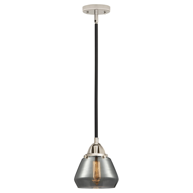 Mini-luminaire suspendu 1 lumière 7 po Nouveau 2 - Elim - Ampoule non incluse, Plaqué couleur fumée, Nickel poli noir