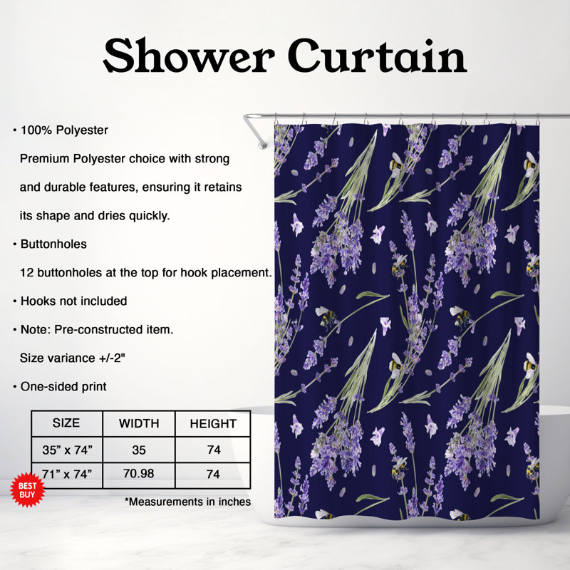 Rideau de douche standard 1 pièce Lavender Breeze, H 74 po x l 71 po