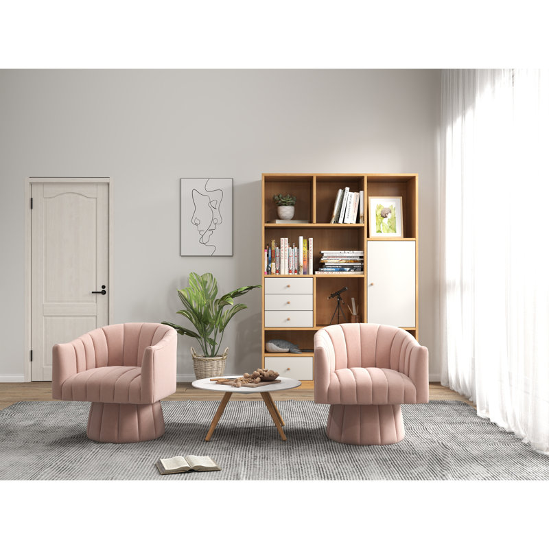 Izabell Velvet Swivel Barrel Chair, Izabell Pink Velvet