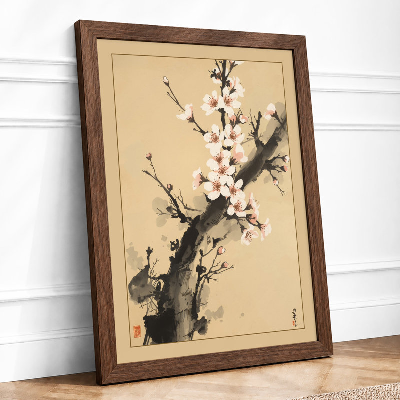Moonlit Blossoms Japandi - Framed Print, A2 - 59.4 x 42.0 cm, Walnut