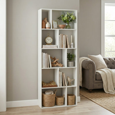 63" Tall 5-Tier 10-Cube Geometric Freestanding Bookshelf, Rounded Anti-Collision Edges & Anti-Tipping Design, Fits Living Room