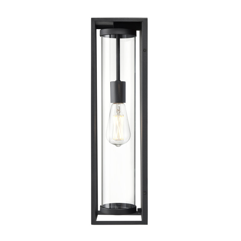Ebern Designs Craig 1 Light Outdoor Wall Sconce in Textured Black with Clear Glass Shade