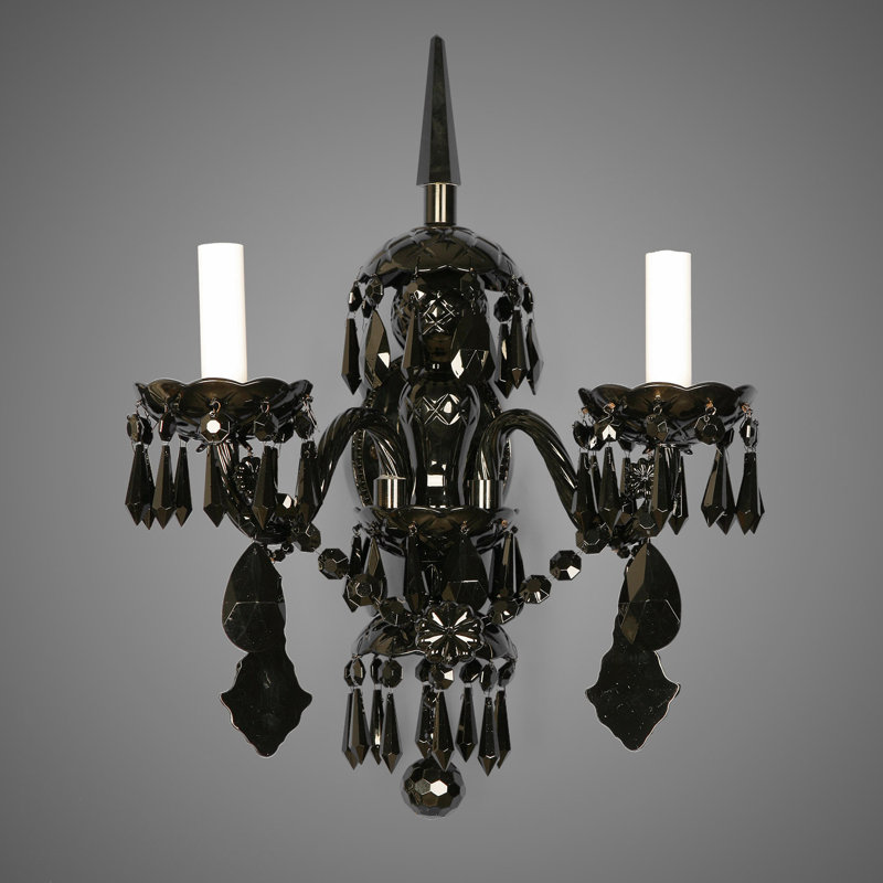 Cribb Crystal Glass Candle Wall Light, Gloss Black
