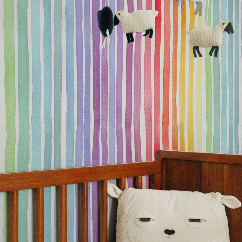 Rainbow Stripe Wallpaper Pastel Blue Yellow Pink