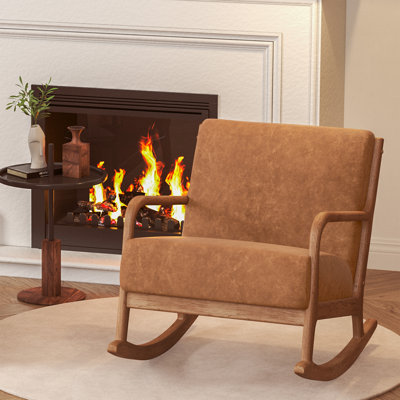 Braea Modern Fabric Solid Wood Rocking Chair, Comfortable Upholstered Rocker for Living Room, Bedroom, or Nursery by Wade Logan