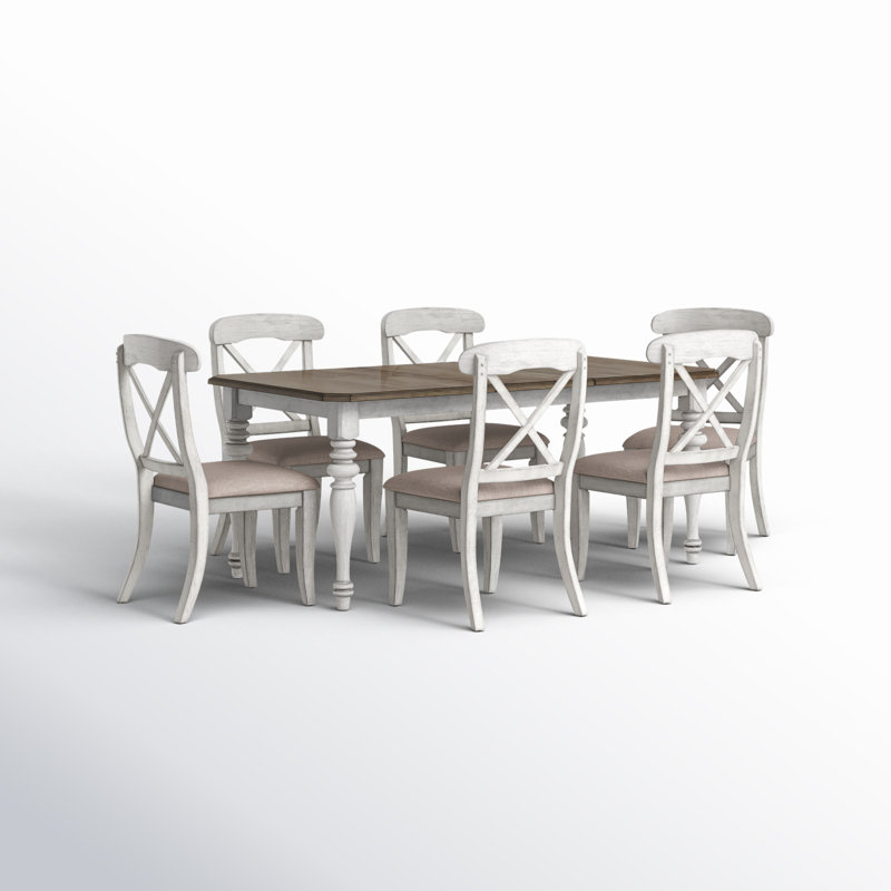 Quinta Extendable Four Leg Dining Set, White, 7 Pieces: Table, 6 Chairs