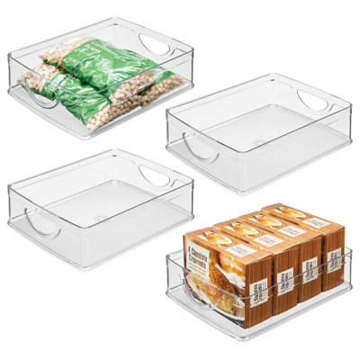 iDesign Plastic Stackable Pantry Bin - Storage Bin with Handles for Cabinets or Fridge - Set of 4 - Clear