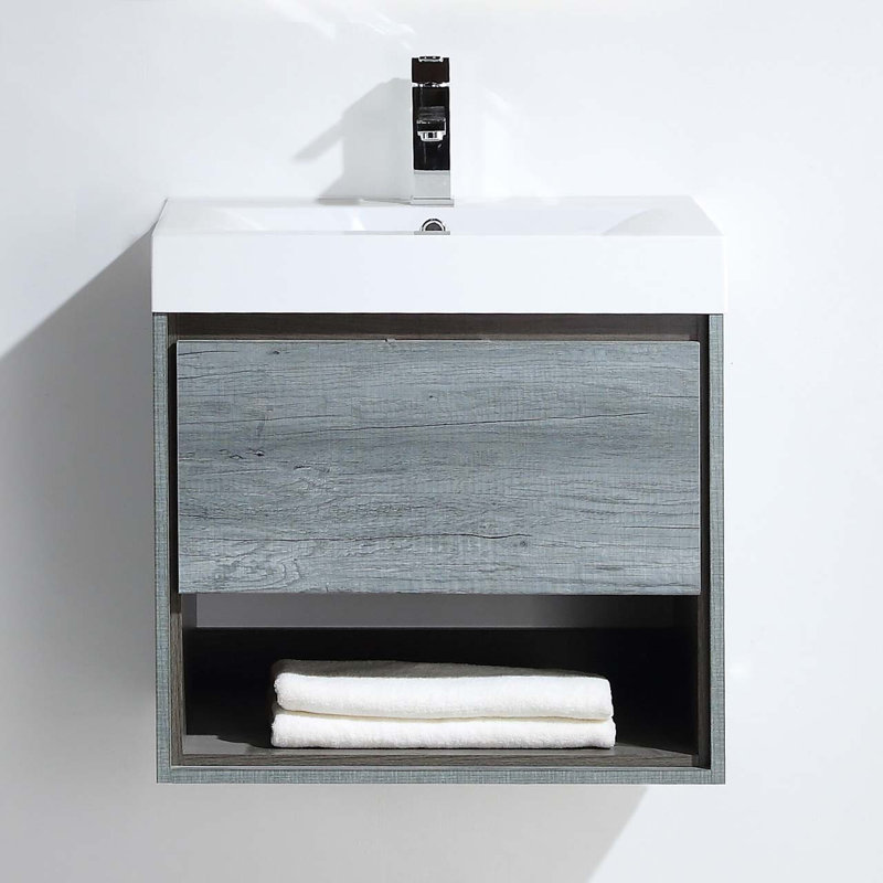 Ensemble de meuble-lavabo mural simple 30 po Thynes, Brun clair