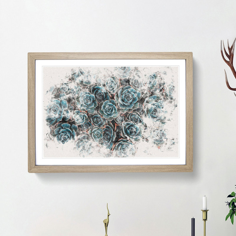 Succulent Plants Watercolour - Picture Frame Graphic Art Print, Oak Framed, 40cm H x 60cm W x 2cm D