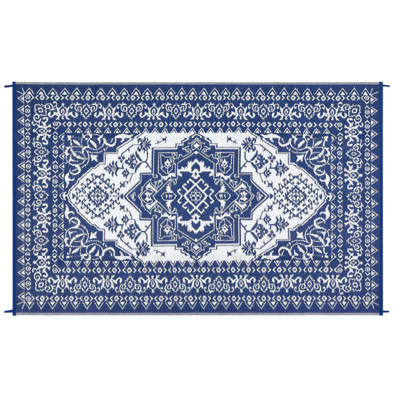 Outdoor Rug, Reversible Patio Rug, Large Vintage Medallion RV Camping Carpet, Waterproof Indoor Outdoor Plastic Straw Mat for Deck, Picnic, Beach, Pool, Garden