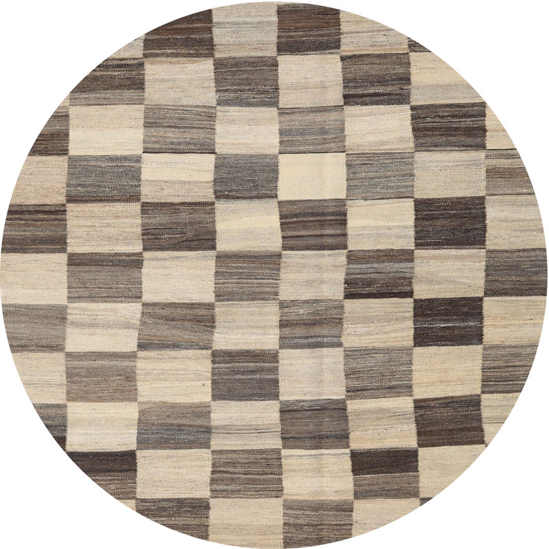 Tapis abstrait beige / olive, Rond 3 pi