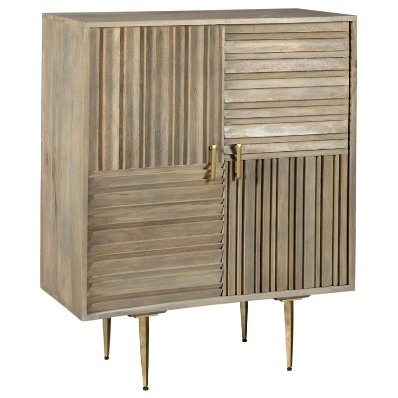 Commode d'appoint à panneau en taupe vieilli avec pieds en laiton