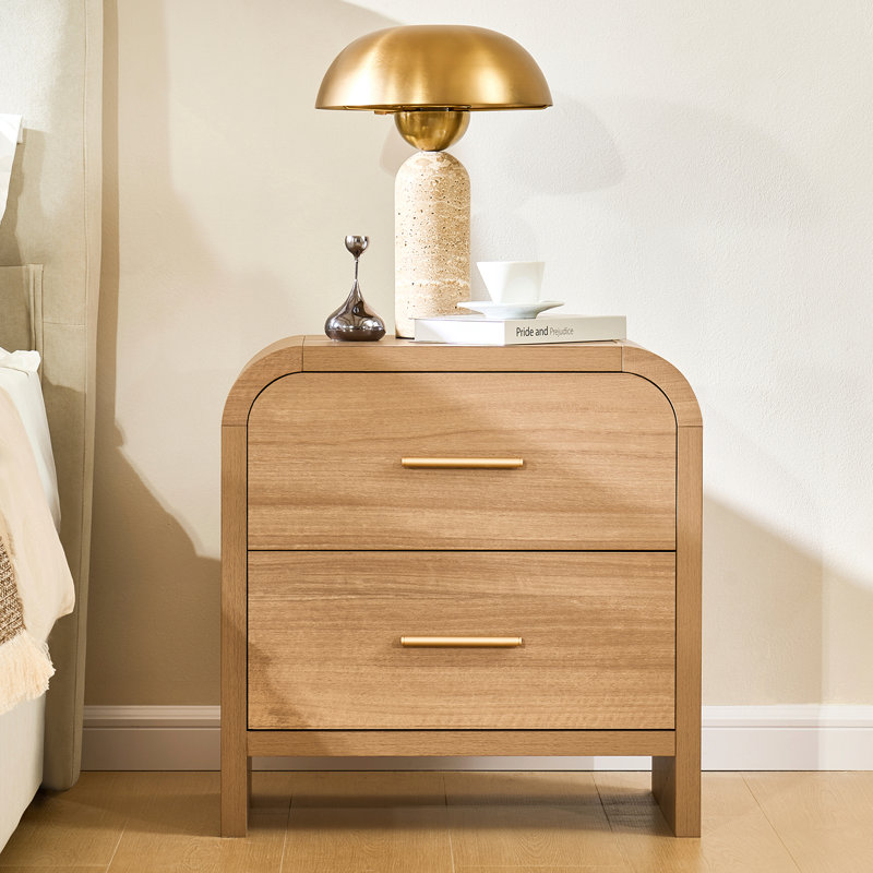 Modern 2-Drawer Nightstand - Curved Design With Optimal Storage Balance-Set Of 2, Individual