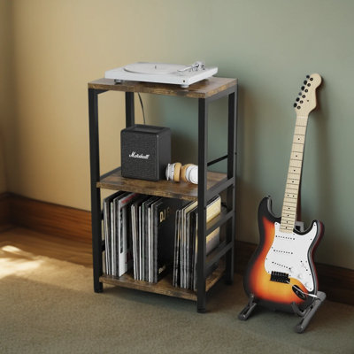 LED Record Player Stand With Storage, 3-Tier Turntable Side Table With Adjustable RGB Lights And App Control For Vinyl Records, Living Room, Bedroom Or Studio