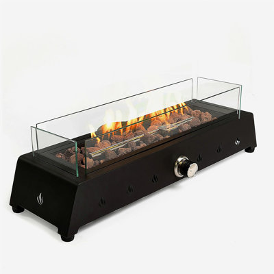 Foyer à gaz de bureau de 28 pouces, avec raccordement rapide, foyer au gaz propane, avec brise-vent en verre et pierre de lave, foyer d'extérieur portable pour table
