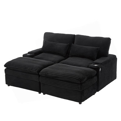 Modular Loveseat Sofa With USB Ports, And Two Movable Ottomans For Flexible Living Spaces.