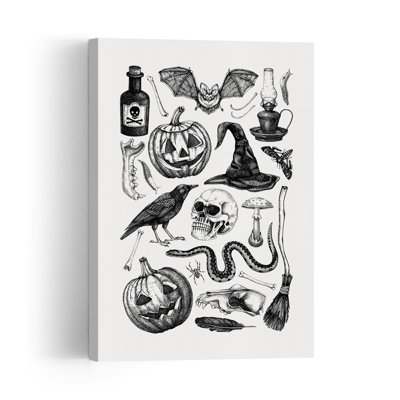 Spooky Halloween Illustration Gothic Vintage Bat Snake Spider Autumn Wall Art Print 1 Piece Wrapped Canvas Wall Art