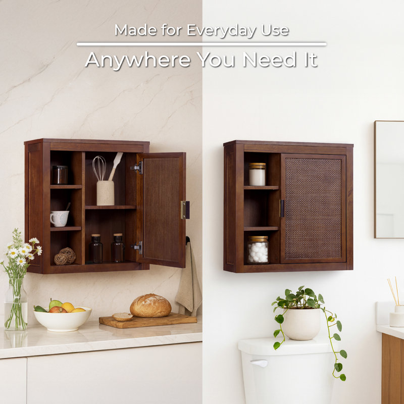 Ameer Wall Cabinet with Open & Closed Storage and Sturdy Shelves, Walnut