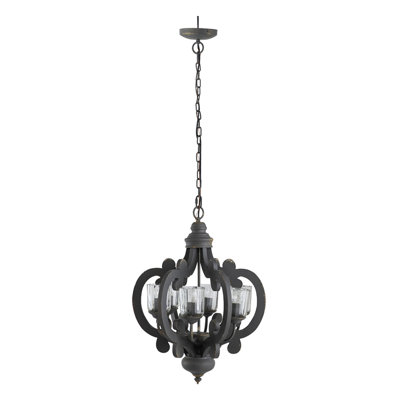 Luminaire suspendu de style lustre en bois de ferme 6 lumières avec chaîne réglable pour le vestibule du salon, ampoule non incluse
