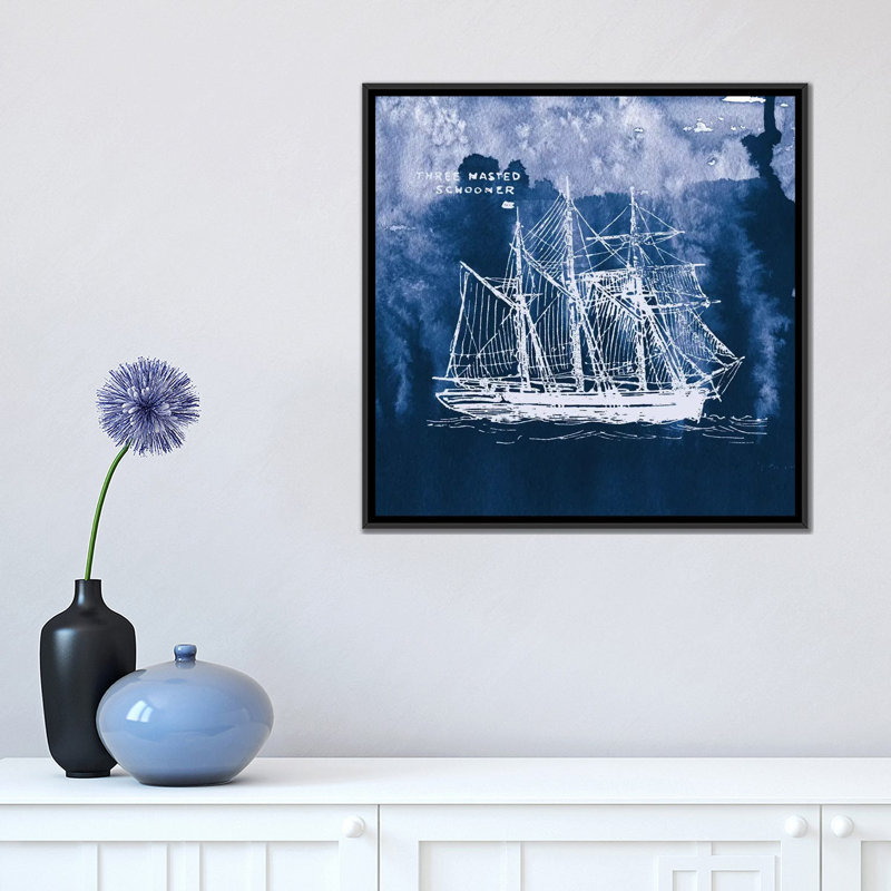 «Sailing Ships II», impression sur toile tendue, H 18 po x l 18 po x P 1,5 po, Toile encadrée noire, Pas de tapis