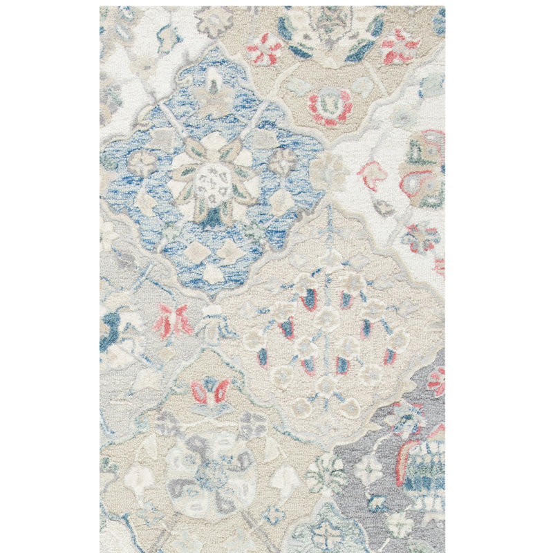 Tapis rose / bleu marine / ivoire en laine touffeté à la main de style oriental Tecumseth, Carré 4 pi