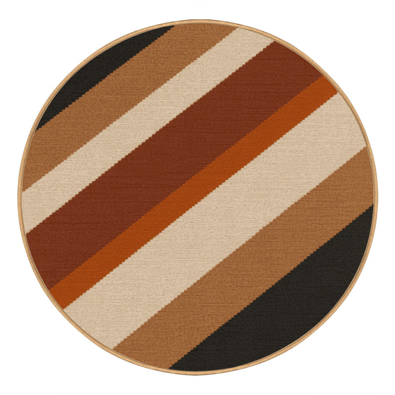 Machine Washable Pahola Global Inspired Ikat Rug in Brown – LightBrown Binding, 8' Round