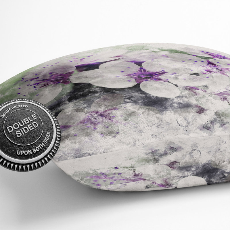 White and Purple Blossoms Scatter Cushion, 40cm H x 40cm W x 15cm D