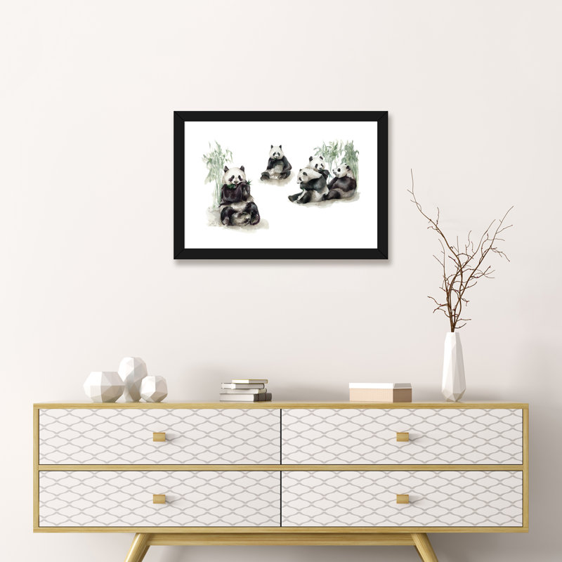 Pandas, H 24 po x l 32 po x P 1 po, Papier encadré noir