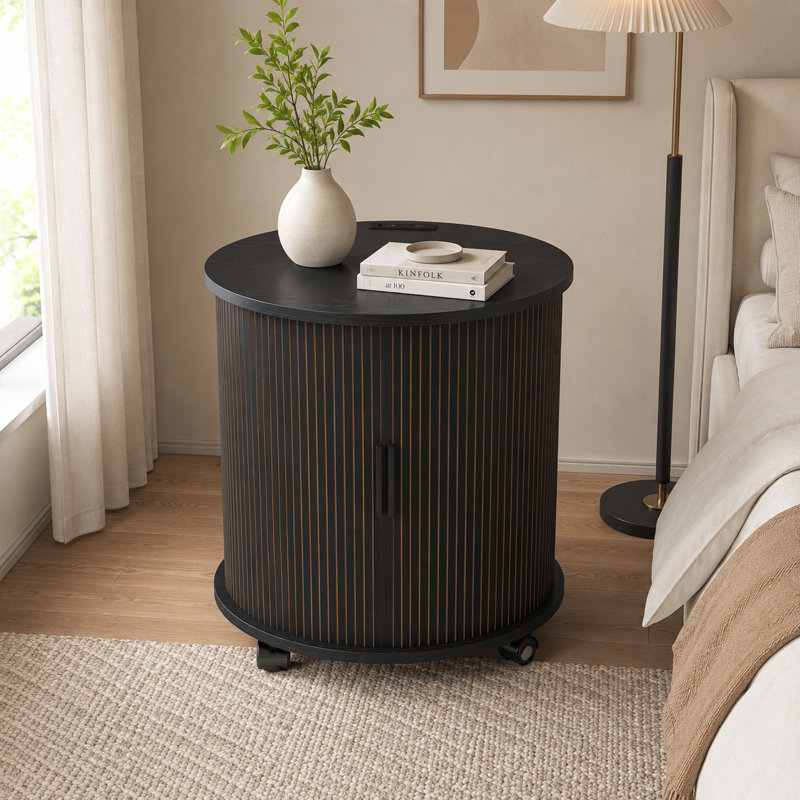 Table d'appoint cylindrique scandinave à 2 niveaux avec rangement pour chambre à coucher et bureau, Black