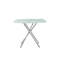 Table de salle à manger carrée pour petites cuisines, plateau en verre trempé givré avec pieds classiques en acier inoxydable argenté, 35,5 po, sièges 4