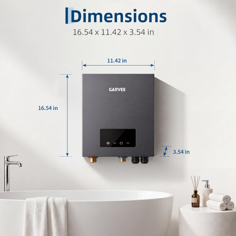 18kW 240V Electric Tankless Water Heater - Instant On-Demand Hot Water System with Smart Self-Modulating Tech & LED Display for Shower, Kitchen, Grey