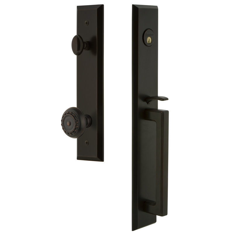 Fifth Avenue Handleset with Single Cylinder Deadbolt and Parthenon Door Knob and Rosette, 2.375", Timeless Bronze