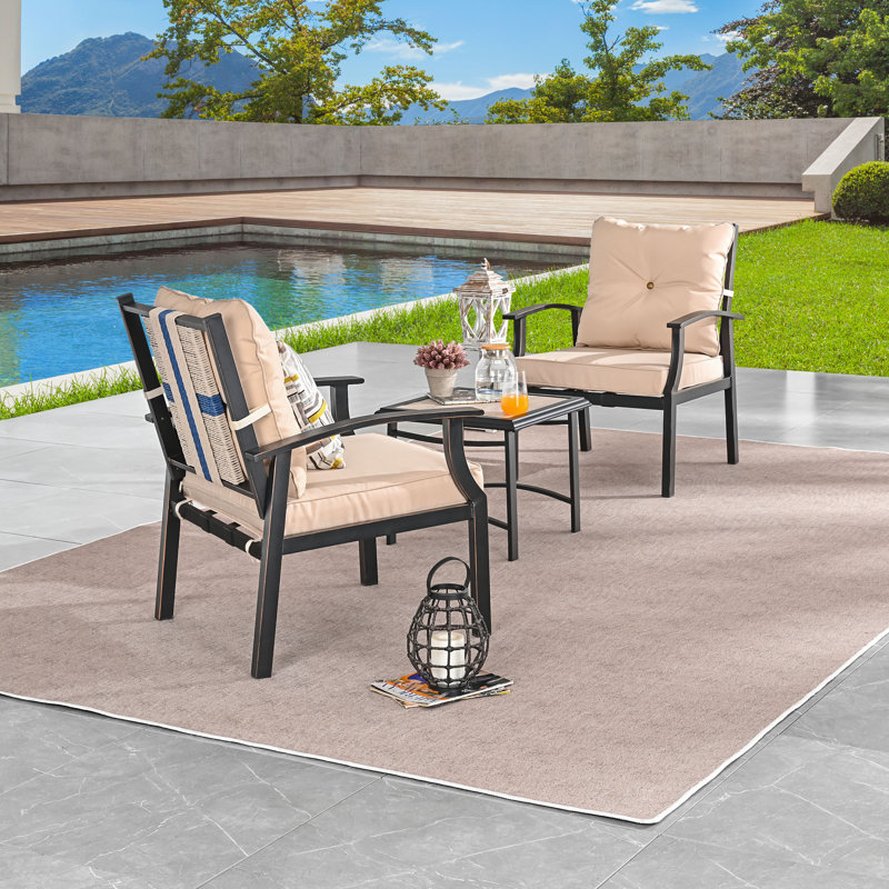 2 - Person Patio Conversation Set with Cushions, Khaki