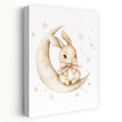 Baby Bunny Moon Abstract Contemporary Rabbit Forest Landscape Wall Art Print 1 Piece Wrapped Canvas Wall Art