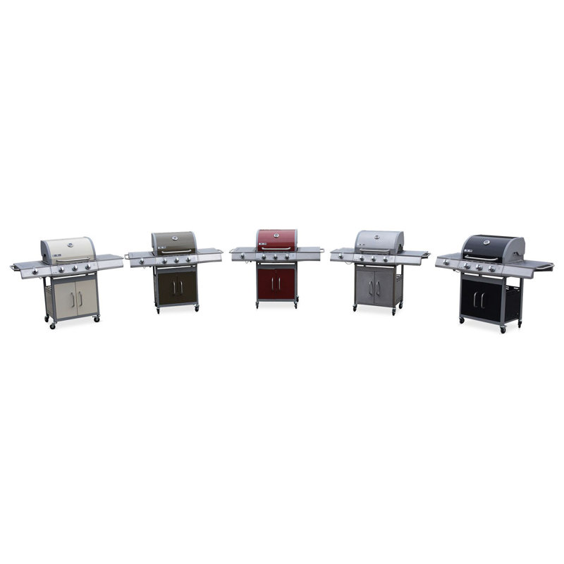 Sweeek 3 - Burner Countertop Liquid Propane Gas Grill with Side Burner and Cabinet, Black