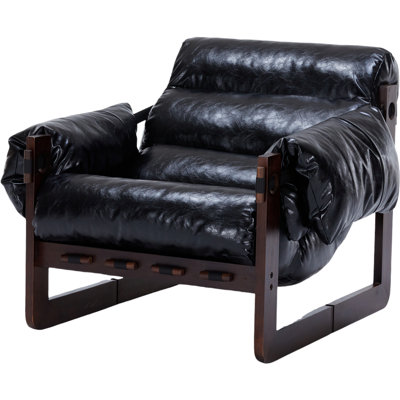 Vintage Oil Faux Leather Lounge Chair – Medieval Modern Sofa Chair with Removable Armrests & Cushion, Cloud-Like Comfort for Living Room, Study, Office – Water-Repellent Faux Leather & Mortise-Tenon Rubberwood Frame
